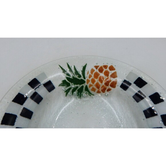 Peggy Karr Fused Glass Checkerboard Pineapple Bowl Plate Dish 8 Inch Signed - Picture 5 of 8